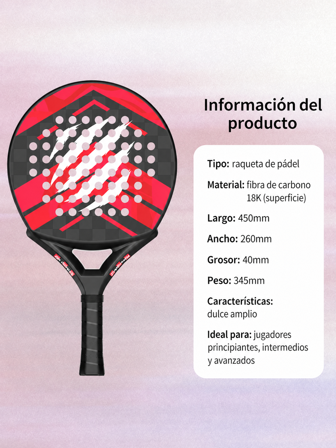 Raqueta de Pádel Fibra de Carbono T700 Profesional - 5