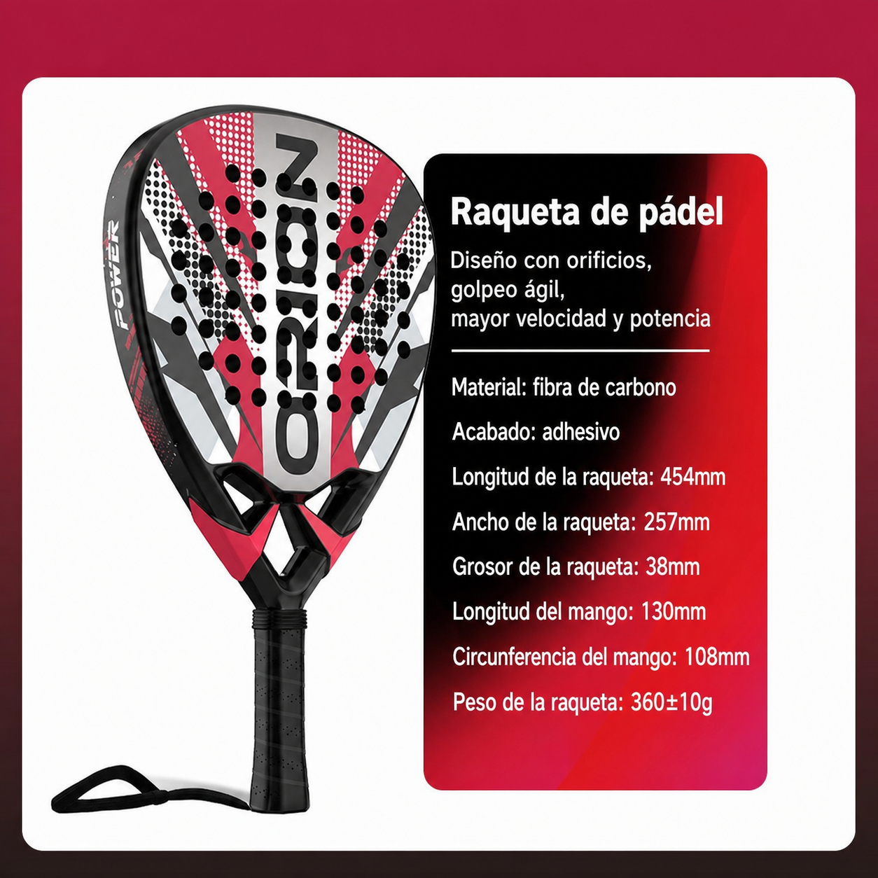 Raqueta de Pádel Fibra de Carbono T700 Profesional