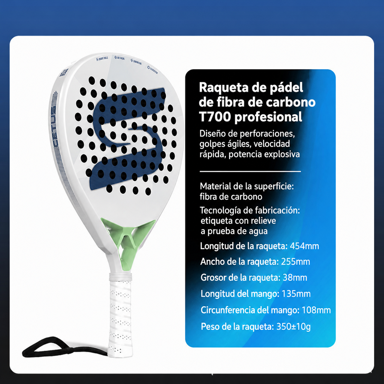 Raqueta de Pádel Fibra de Carbono T700 Profesional