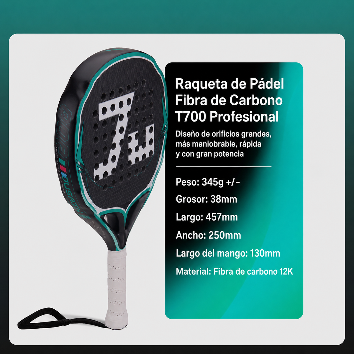 Raqueta de Pádel Fibra de Carbono T700 Profesional