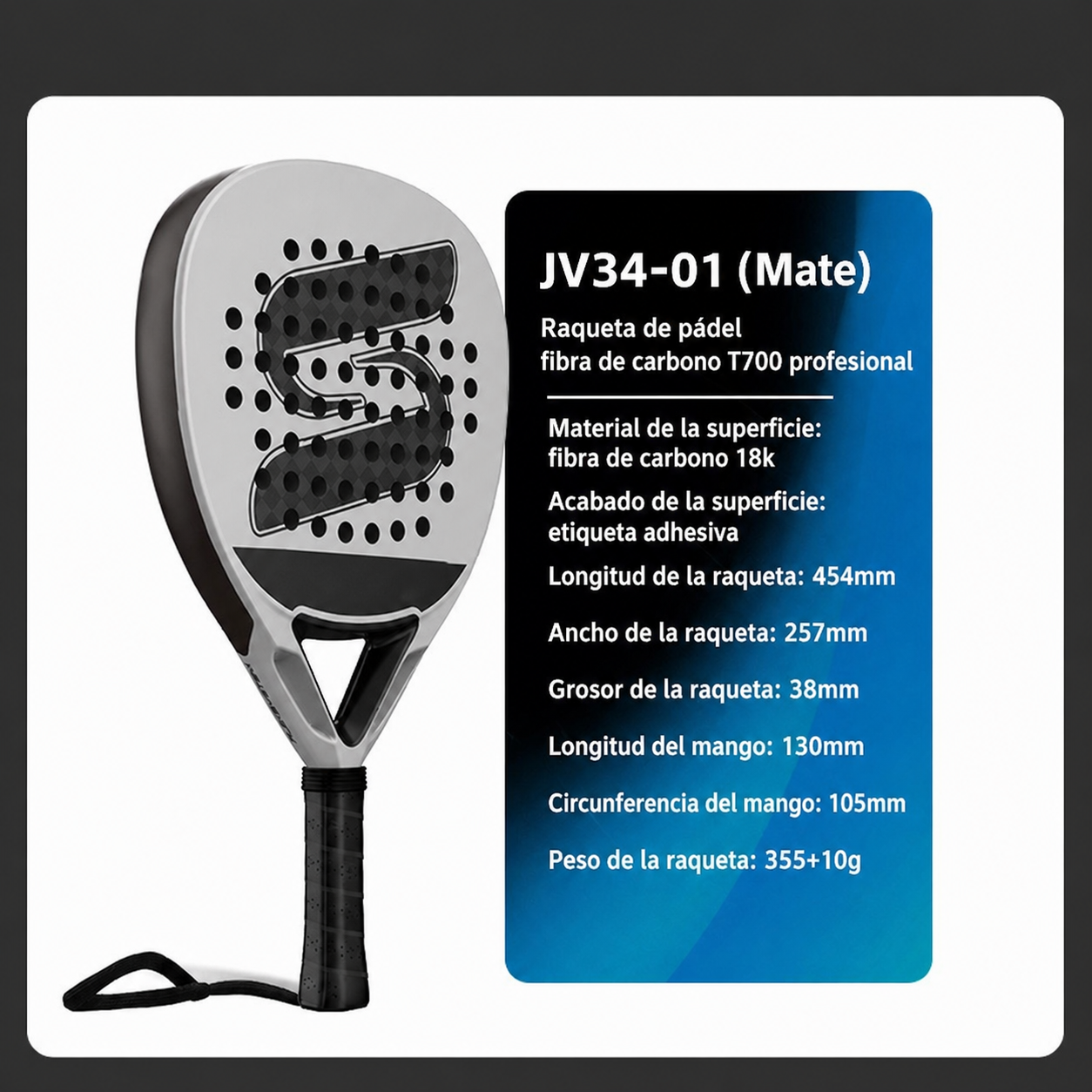 Raqueta de Pádel Fibra de Carbono T700 Profesional