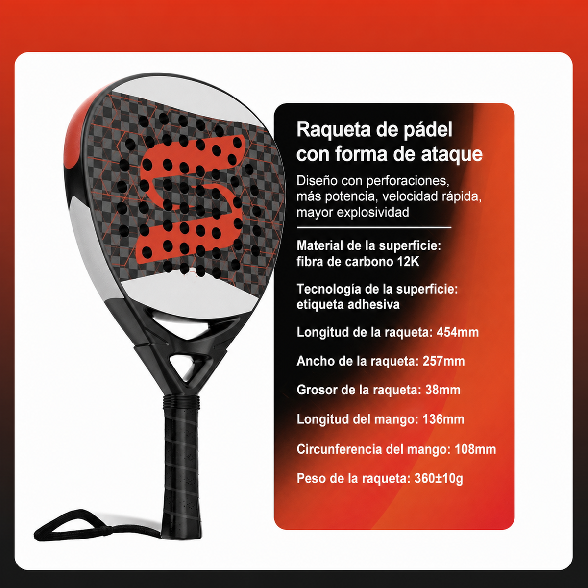Raqueta de Pádel Fibra de Carbono T700 Profesional