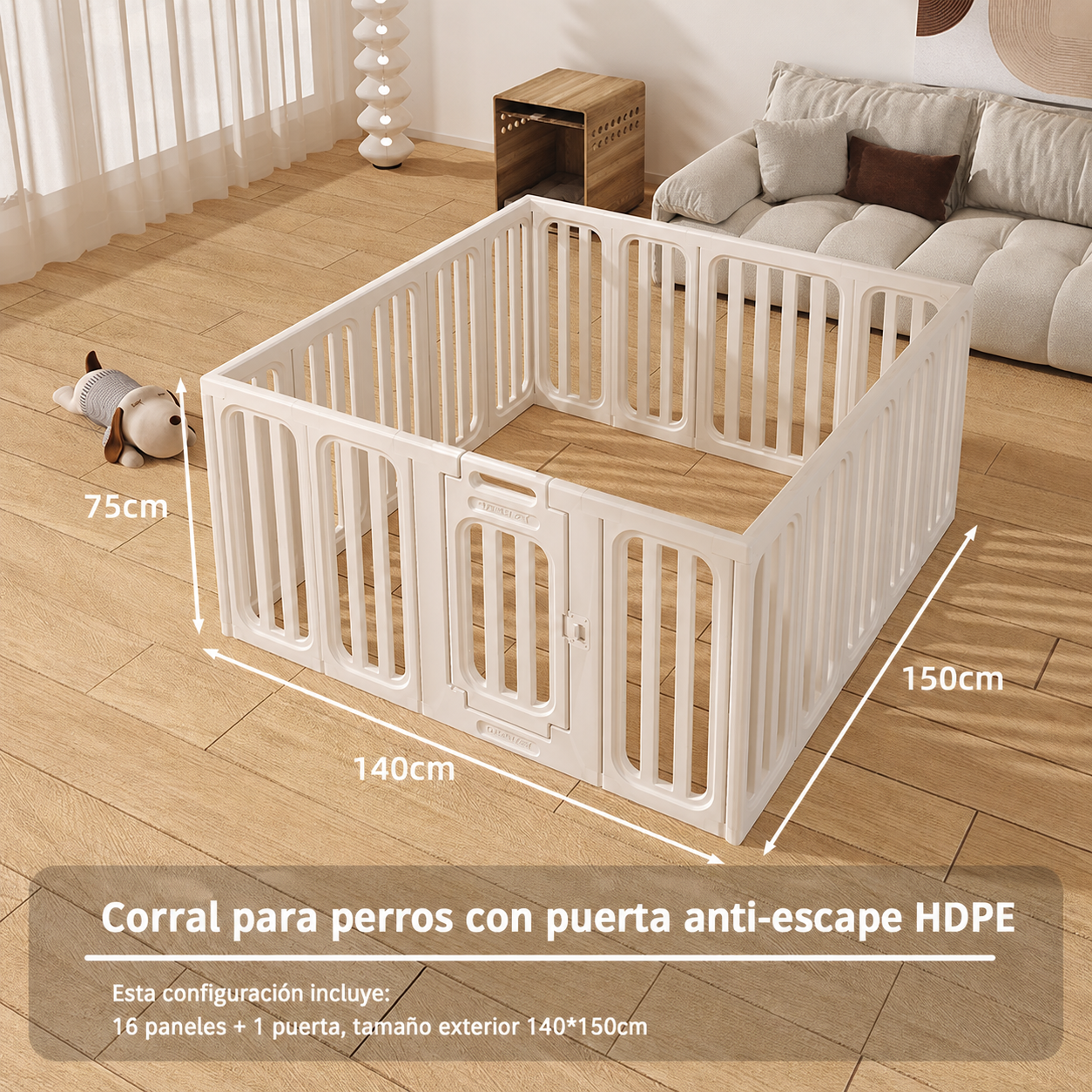 Corral para perros con puerta anti-escape HDPE