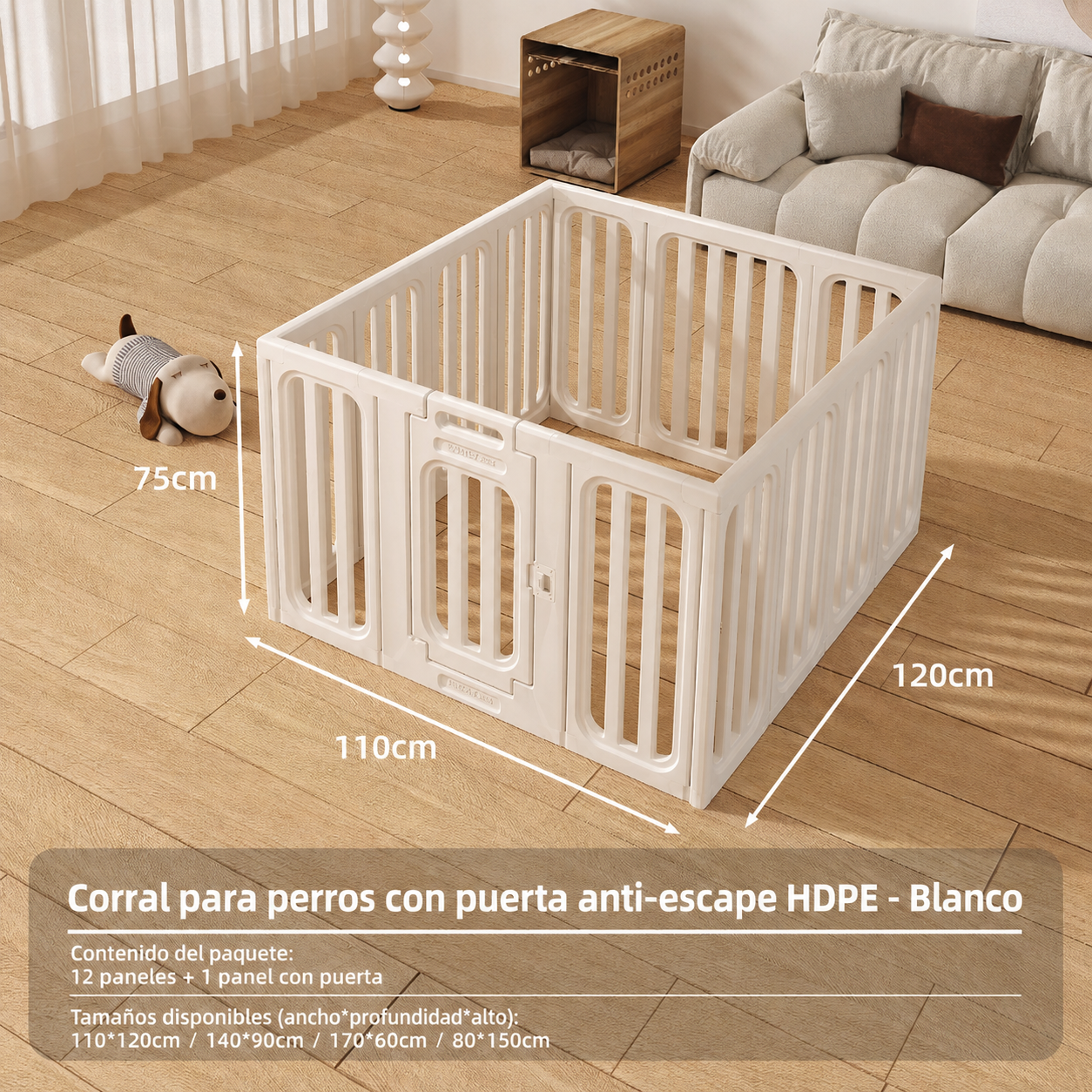 Corral para perros con puerta anti-escape HDPE