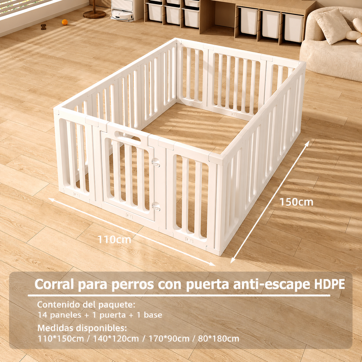 Corral para perros con puerta anti-escape HDPE
