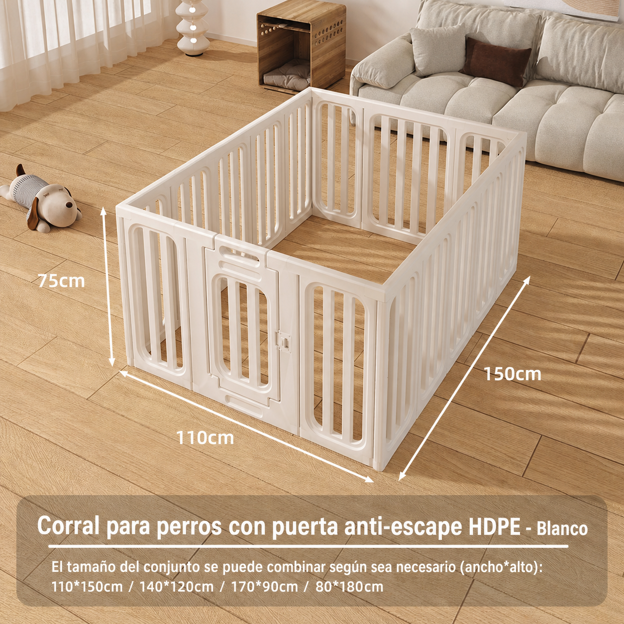 Corral para perros con puerta anti-escape HDPE