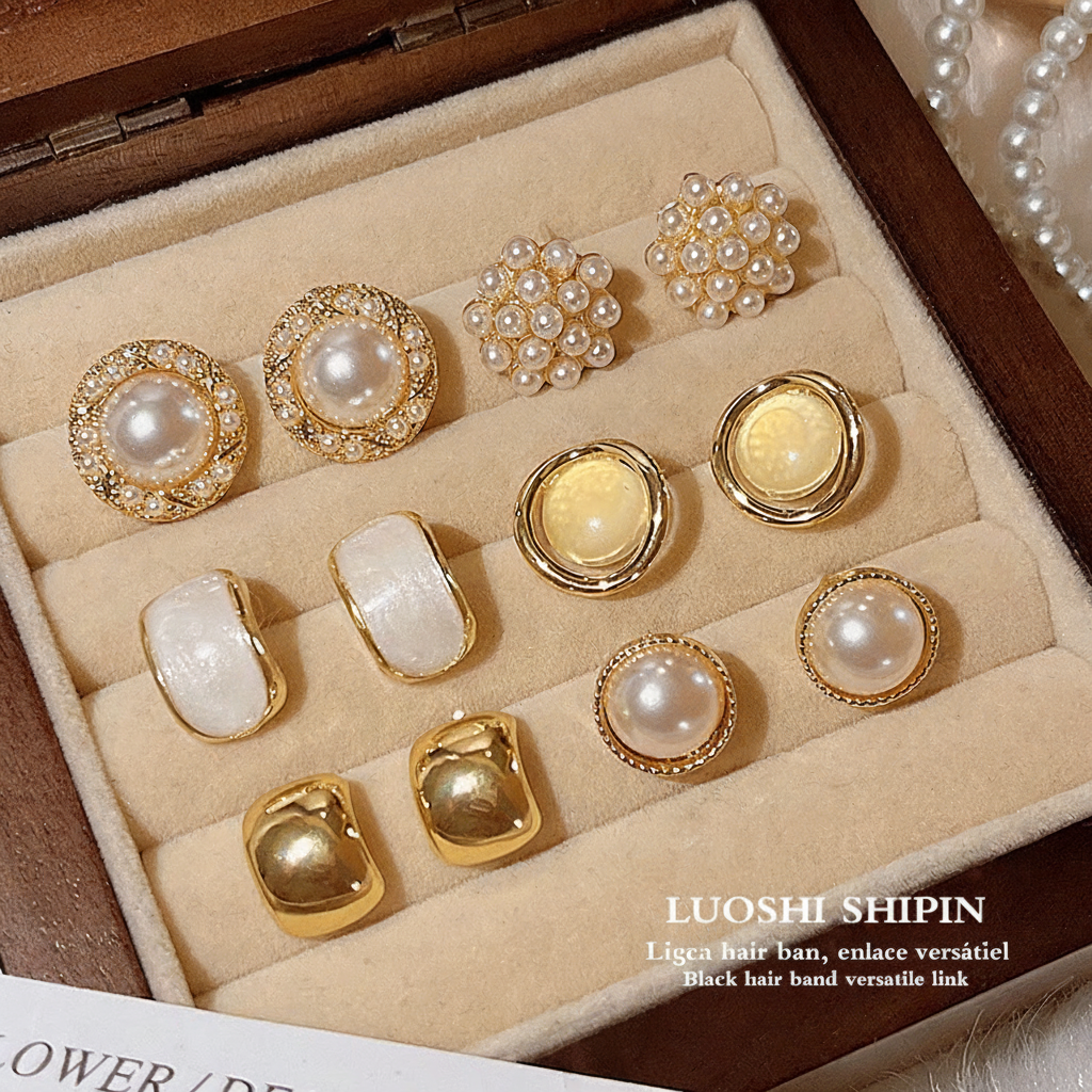 Aretes de Perla Sintética con Cristales Estilo Chic - 1