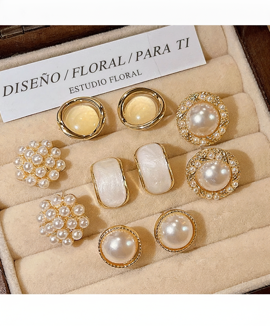Aretes de Perla Sintética con Cristales Estilo Chic - 13