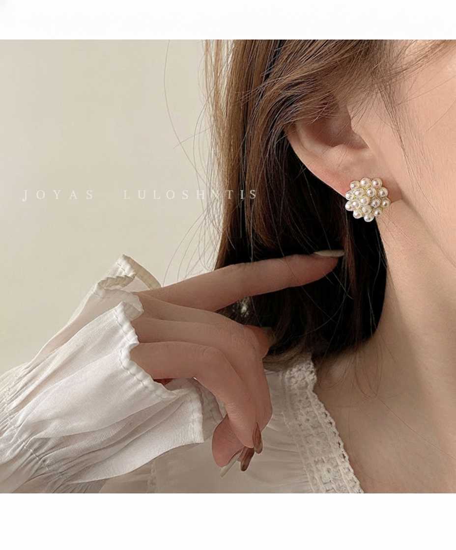 Aretes de Perla Sintética con Cristales Estilo Chic - 14