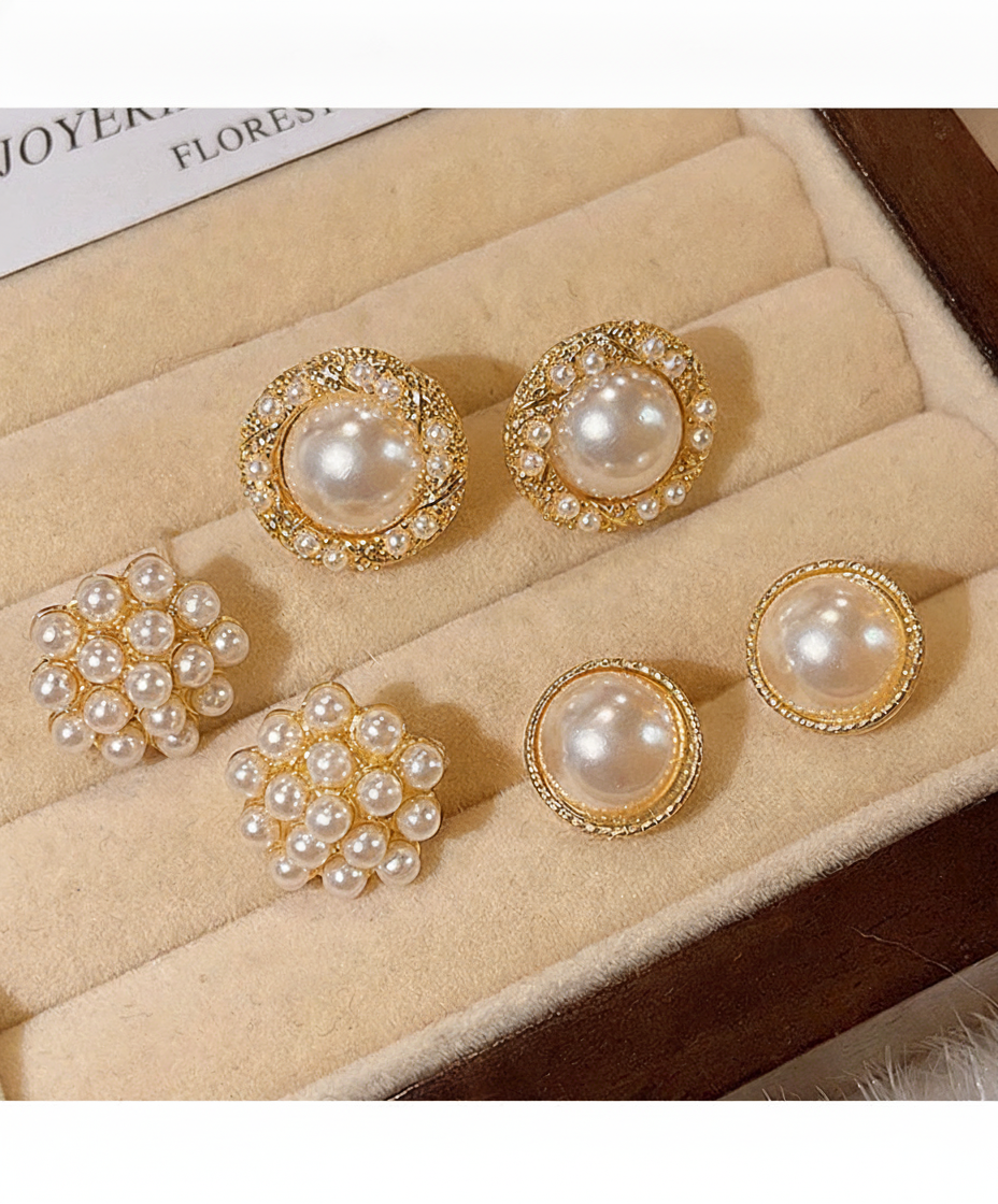 Aretes de Perla Sintética con Cristales Estilo Chic - 15