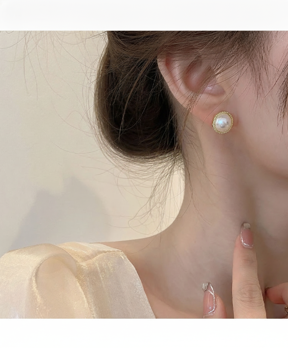 Aretes de Perla Sintética con Cristales Estilo Chic - 16