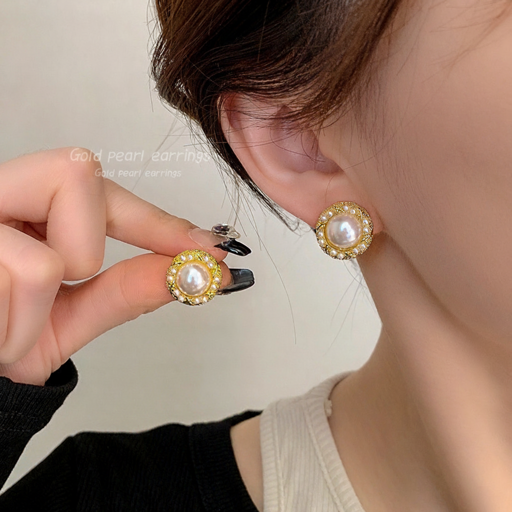 Aretes de Perla Sintética con Cristales Estilo Chic - 2