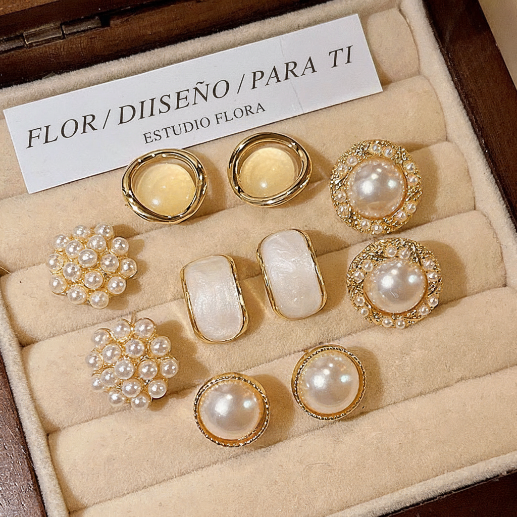 Aretes de Perla Sintética con Cristales Estilo Chic - 3