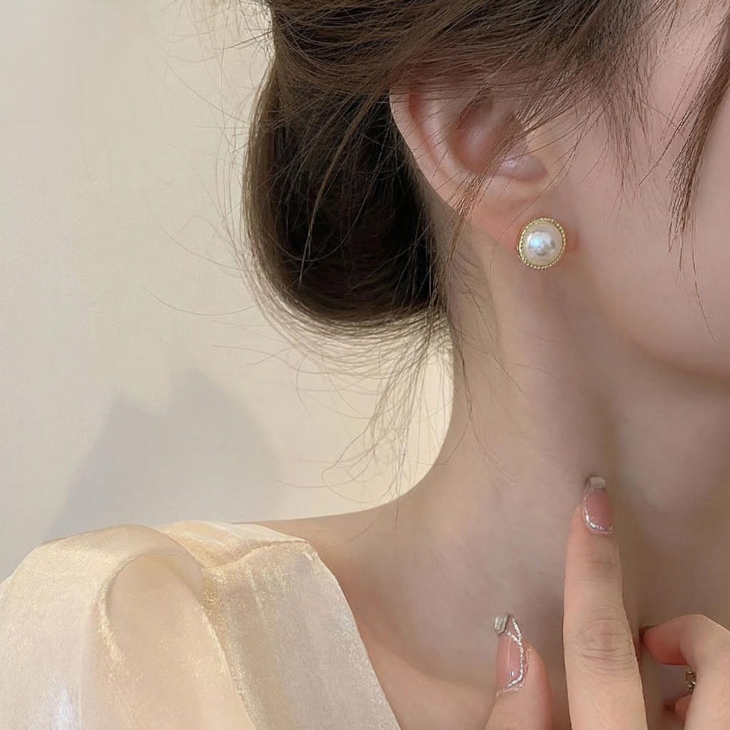 Aretes de Perla Sintética con Cristales Estilo Chic - 4