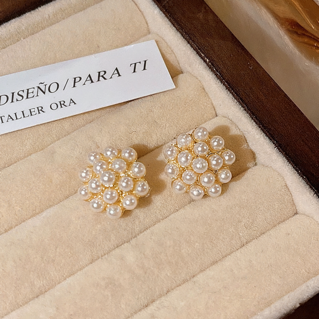 Aretes de Perla Sintética con Cristales Estilo Chic - 6