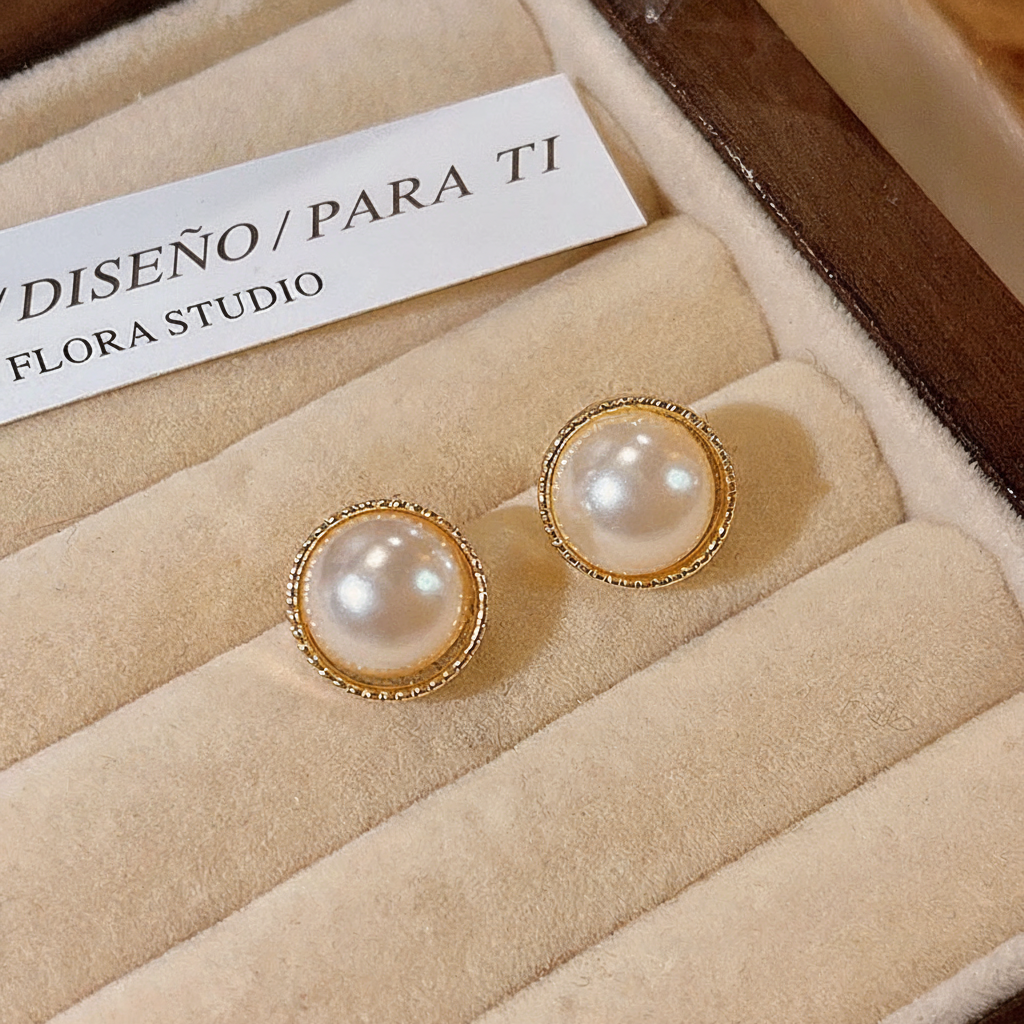 Aretes de Perla Sintética con Cristales Estilo Chic - 9