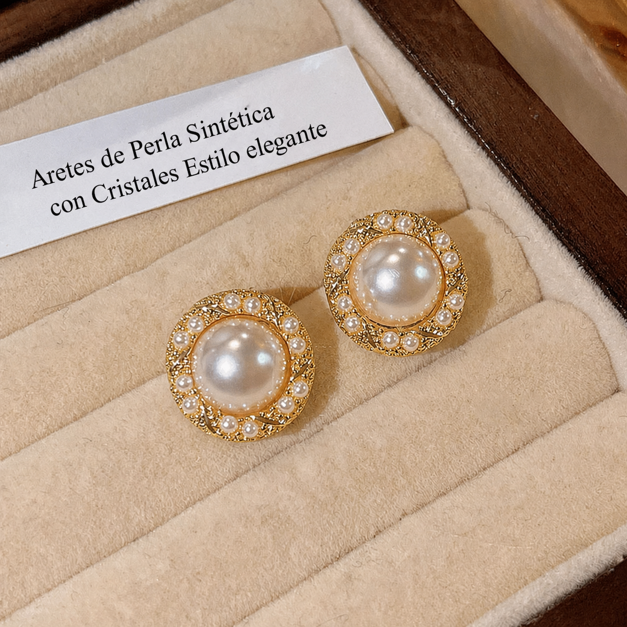 Aretes de Perla Sintética con Cristales Estilo Chic