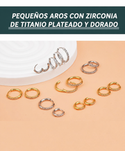 Aretes de aro titanio con zirconia plateado y dorado - 1