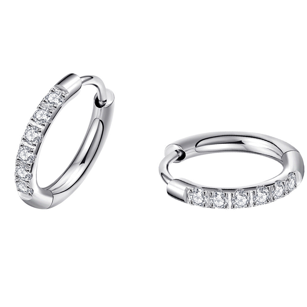 Aretes de aro titanio con zirconia plateado y dorado - 5