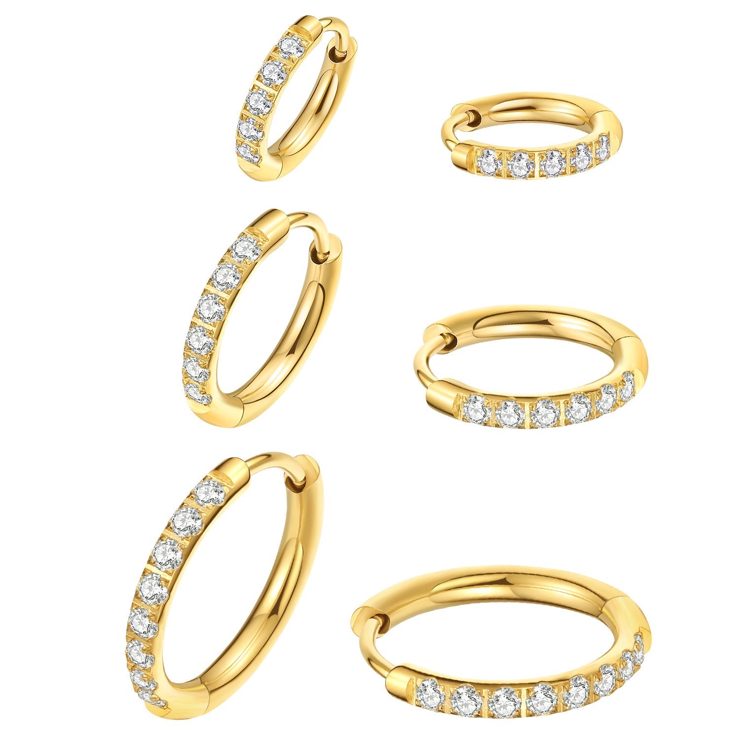 Aretes de aro titanio con zirconia plateado y dorado - 6