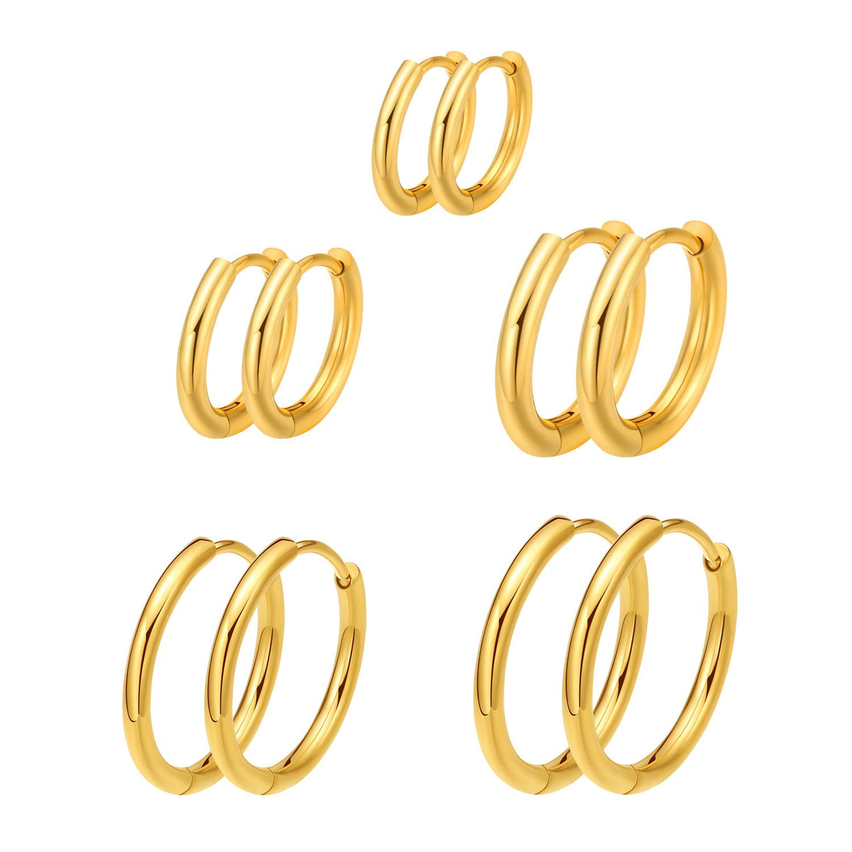 Aretes de aro titanio con zirconia plateado y dorado - 7