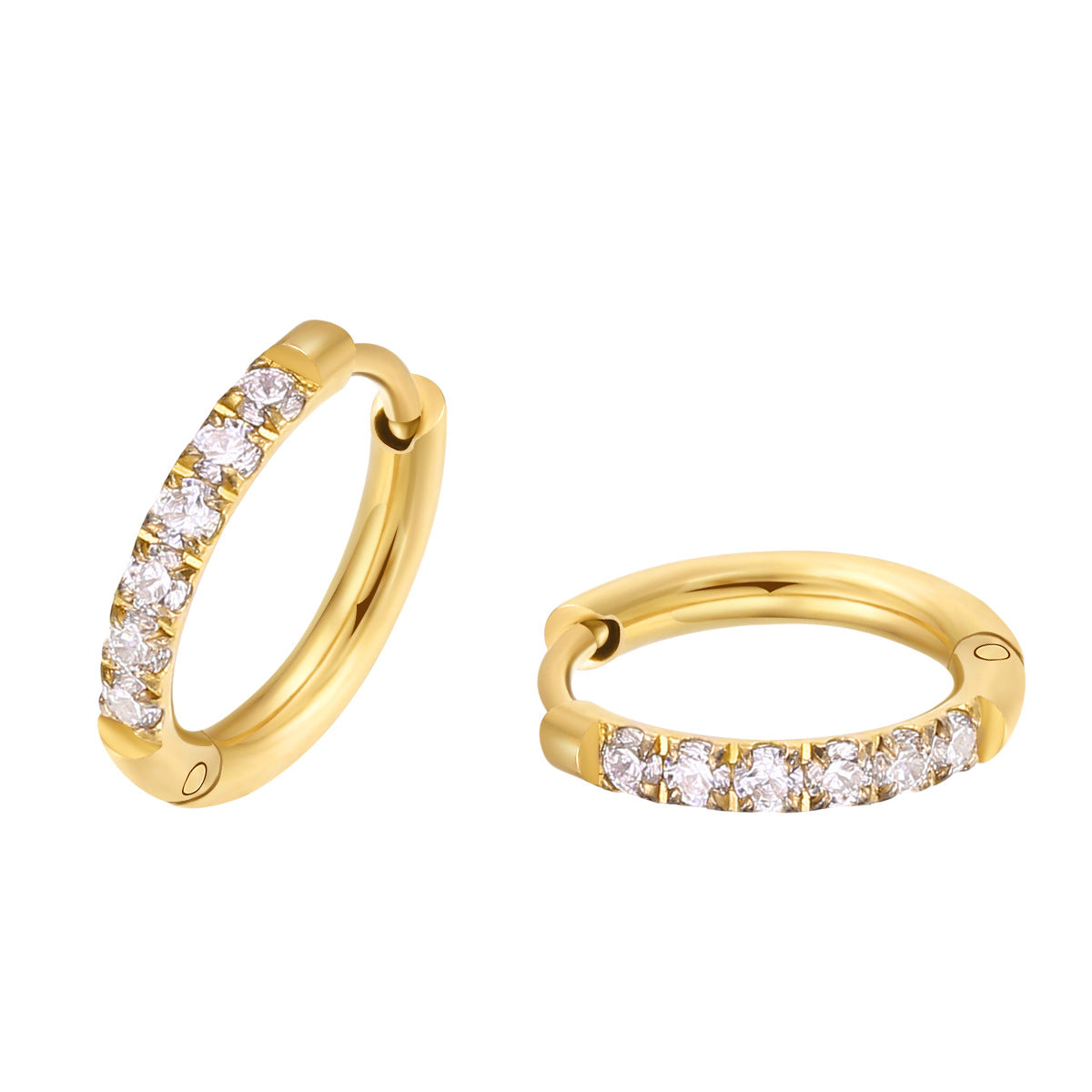 Aretes de aro titanio con zirconia plateado y dorado - 9