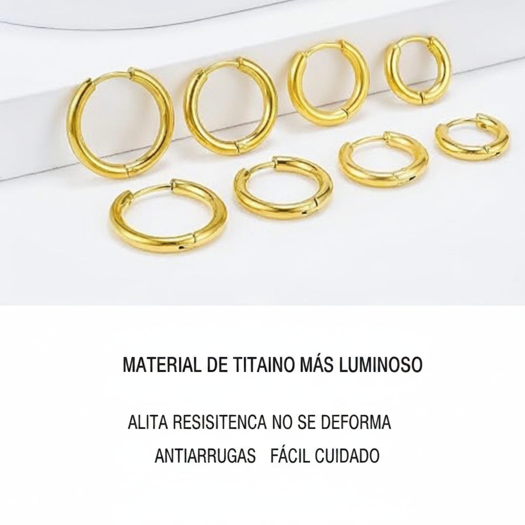 Aretes de aro titanio con zirconia plateado y dorado - 11