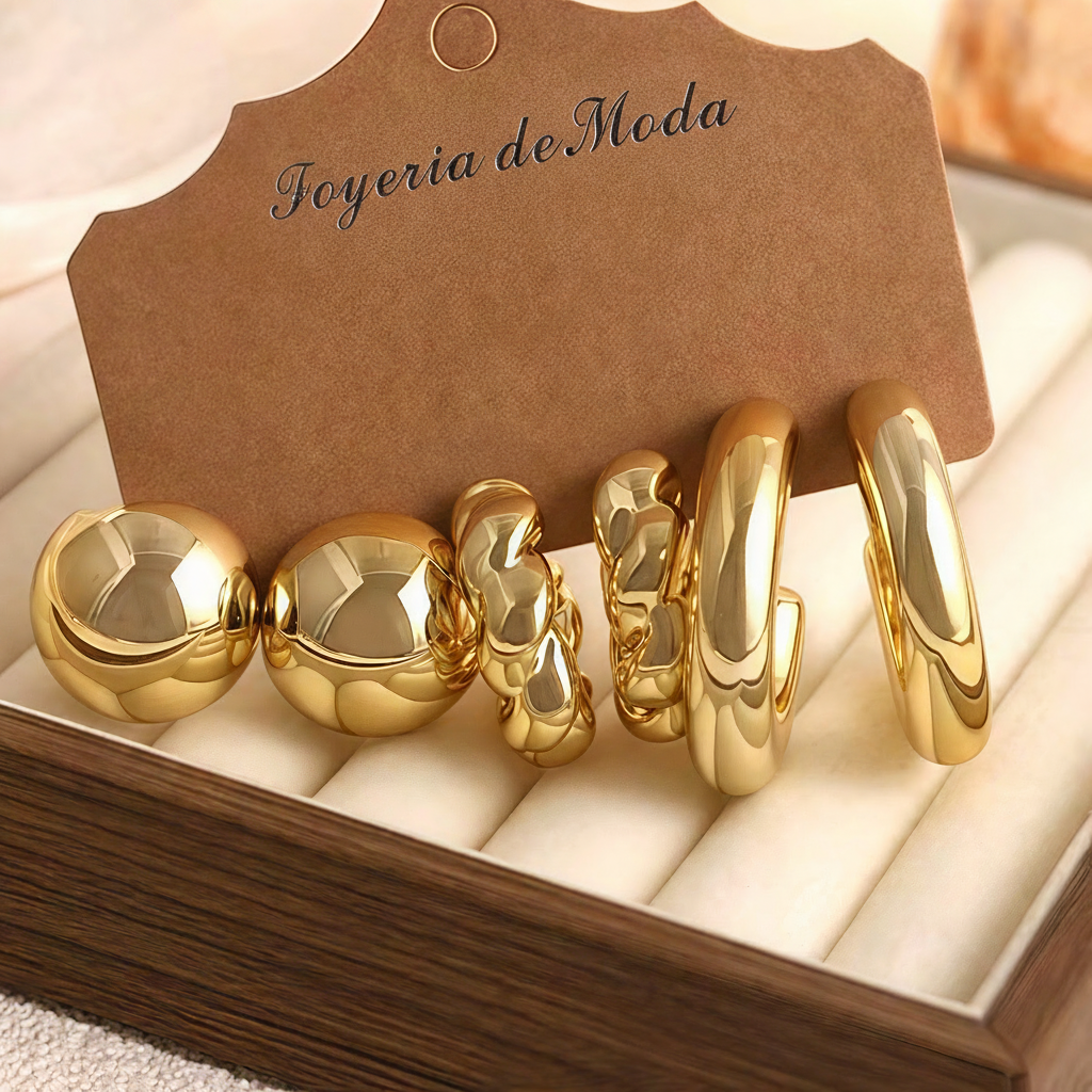 Set de 3 Aretes Geométricos Estilo Minimal Mujer - 13