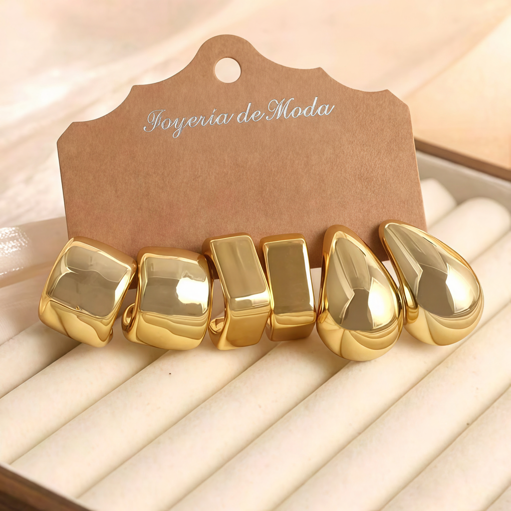 Set de 3 Aretes Geométricos Estilo Minimal Mujer - 14