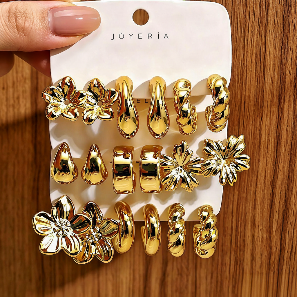 Set de 3 Aretes Geométricos Estilo Minimal Mujer - 6