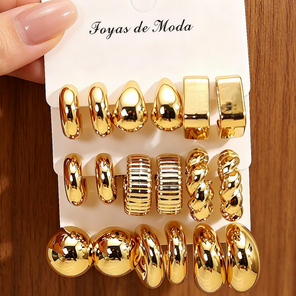 Set de 3 Aretes Geométricos Estilo Minimal Mujer - 7