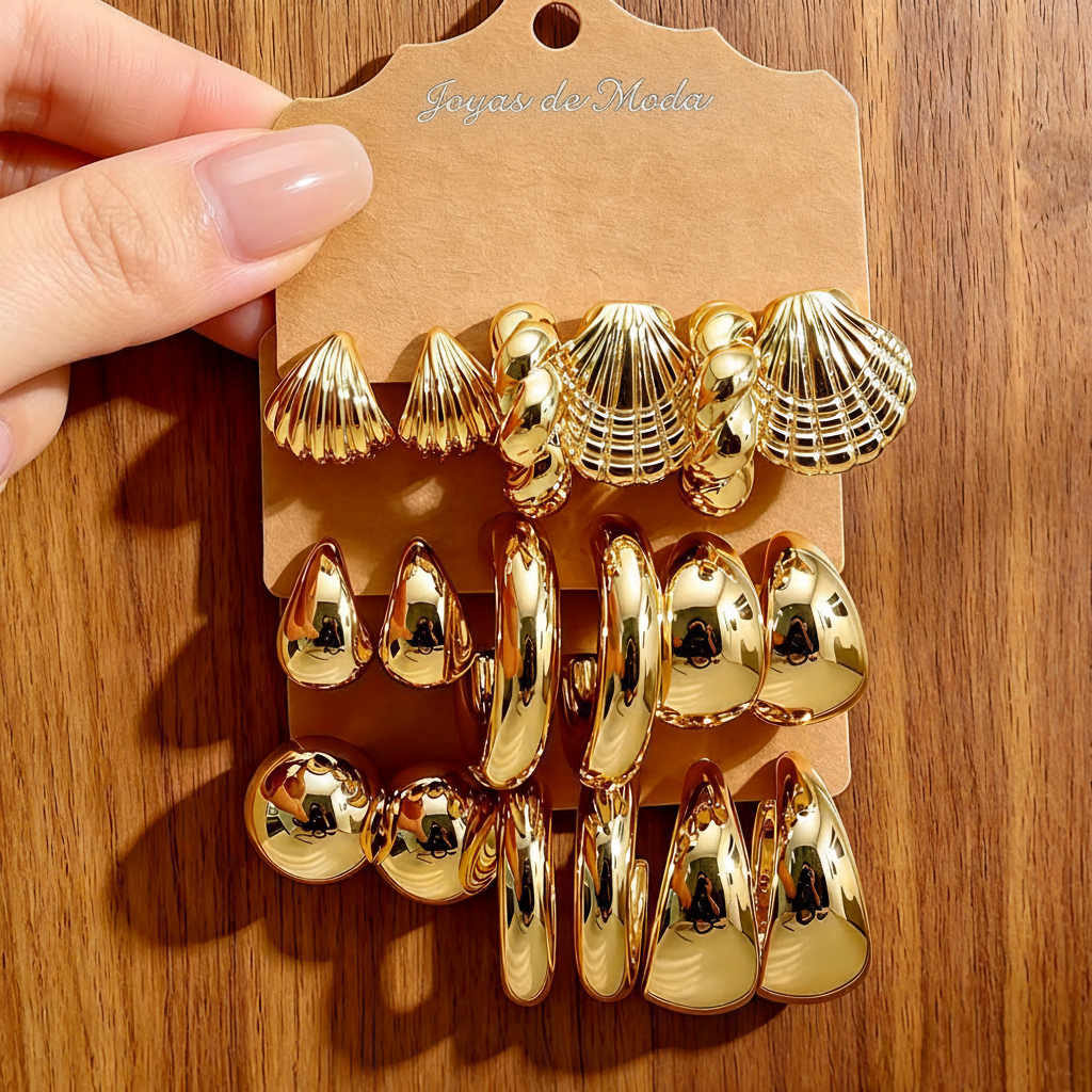 Set de 3 Aretes Geométricos Estilo Minimal Mujer - 10