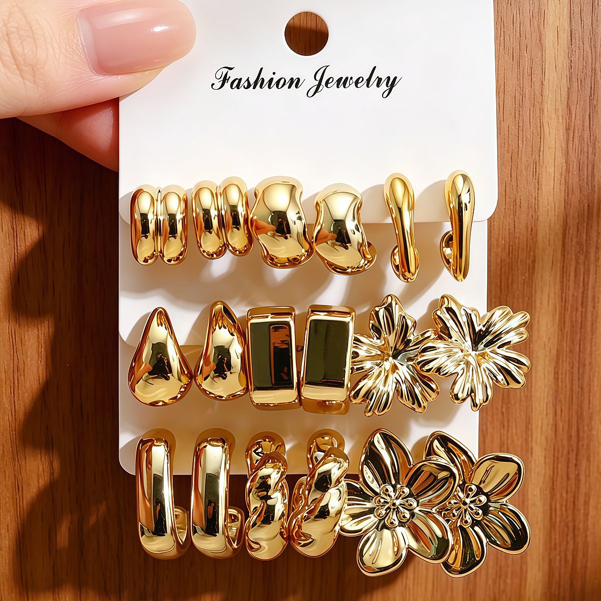 Set de 3 Aretes Geométricos Estilo Minimal Mujer