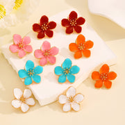 Aretes de flor cinco pétalos con esmalte colorido - 1