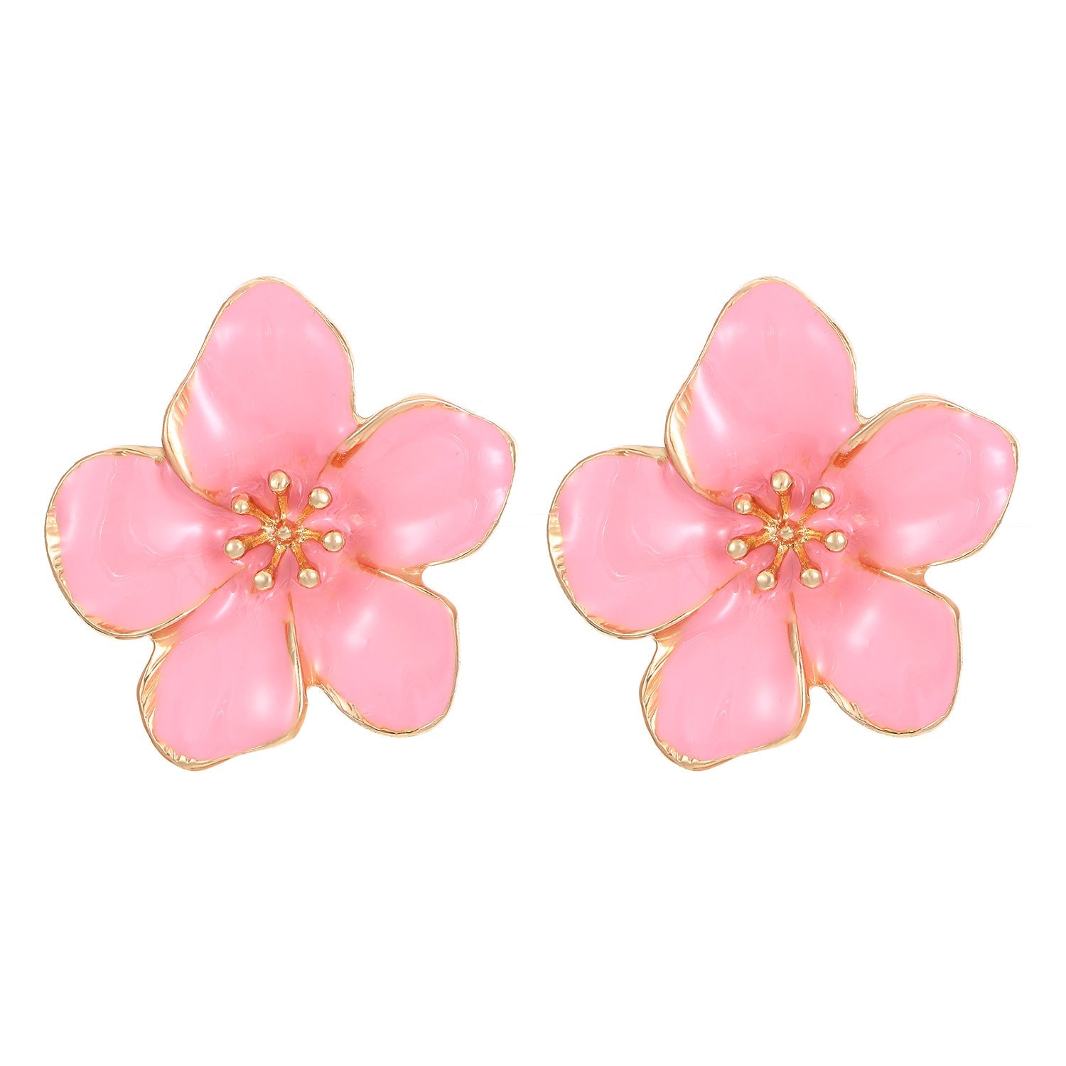 Aretes de flor cinco pétalos con esmalte colorido - 5