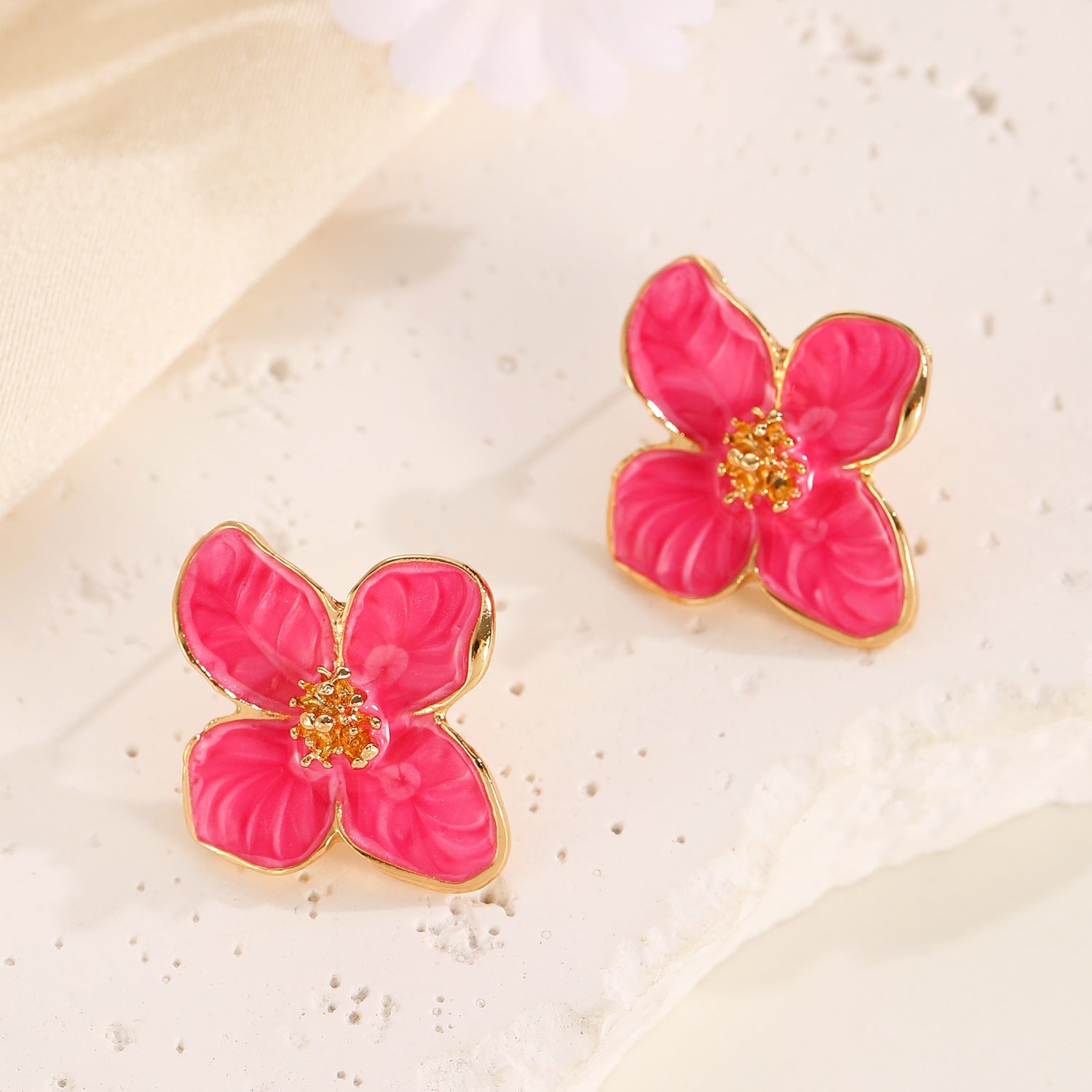 Aretes de flor cinco pétalos con esmalte colorido - 8