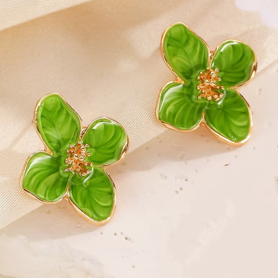Aretes de flor cinco pétalos con esmalte colorido - 9
