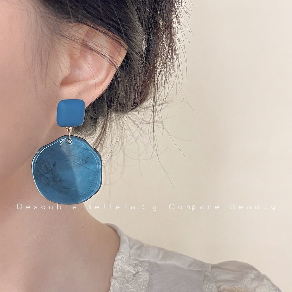 Aretes de cobre con esmalte geométrico azul para mujer - 2