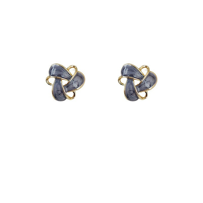 Aretes de cobre con esmalte geométrico azul para mujer - 5