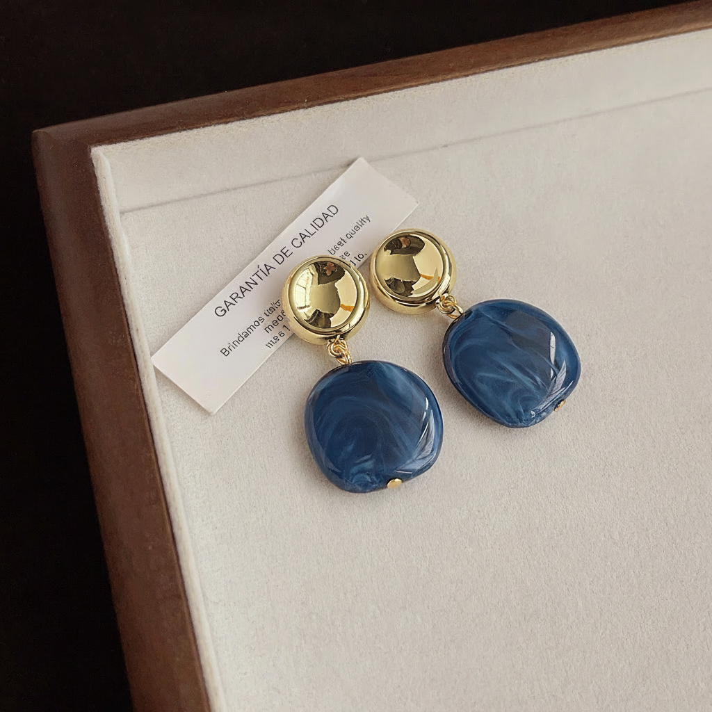 Aretes de cobre con esmalte geométrico azul para mujer - 7