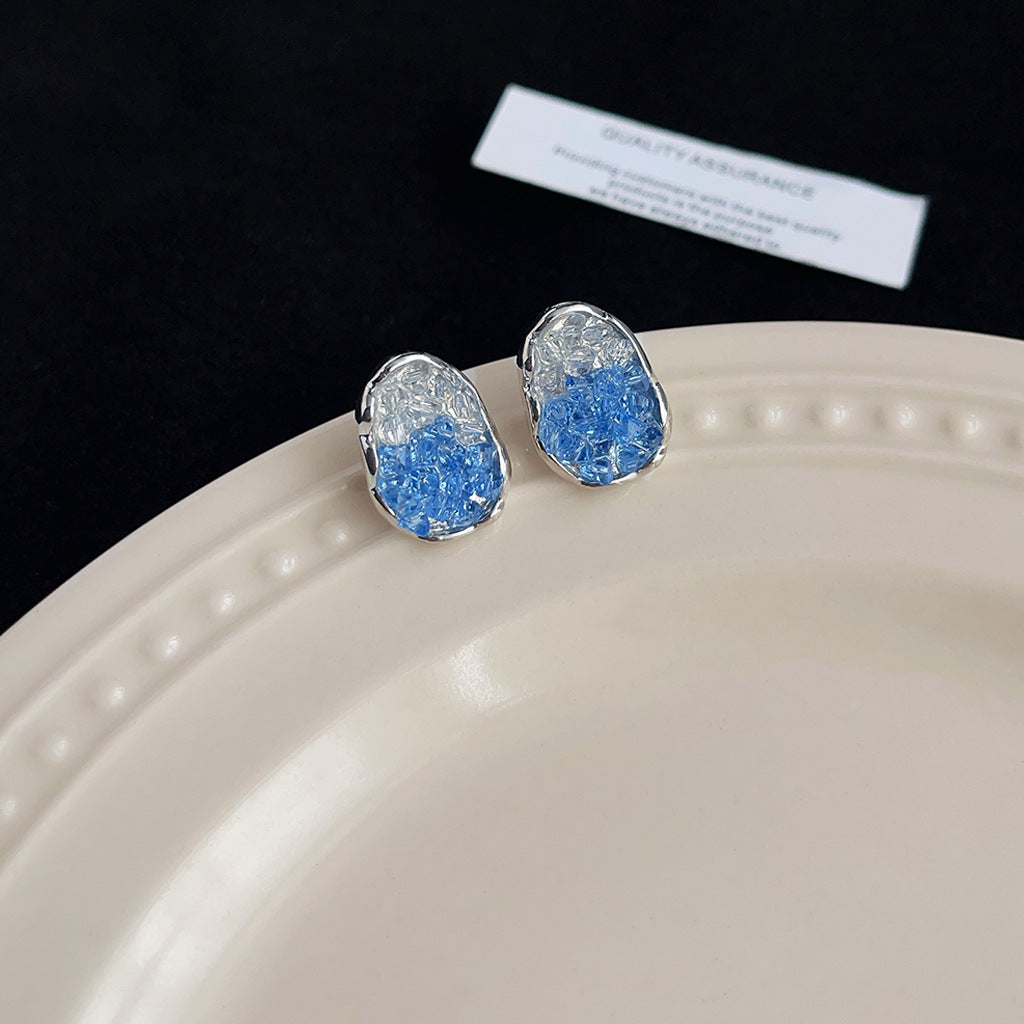 Aretes de cobre con esmalte geométrico azul para mujer