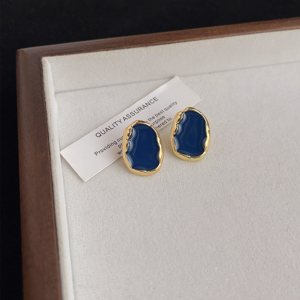 Aretes de cobre con esmalte geométrico azul para mujer