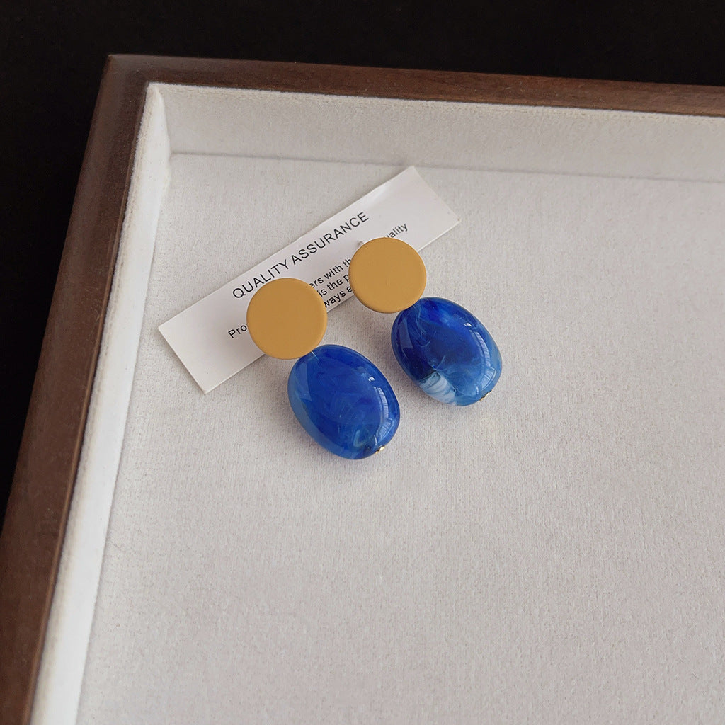 Aretes de cobre con esmalte geométrico azul para mujer