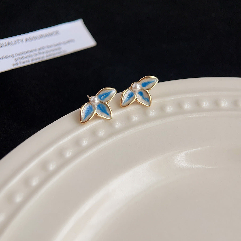 Aretes de cobre con esmalte geométrico azul para mujer