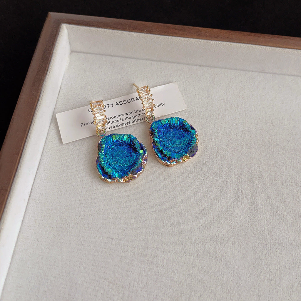 Aretes de cobre con esmalte geométrico azul para mujer