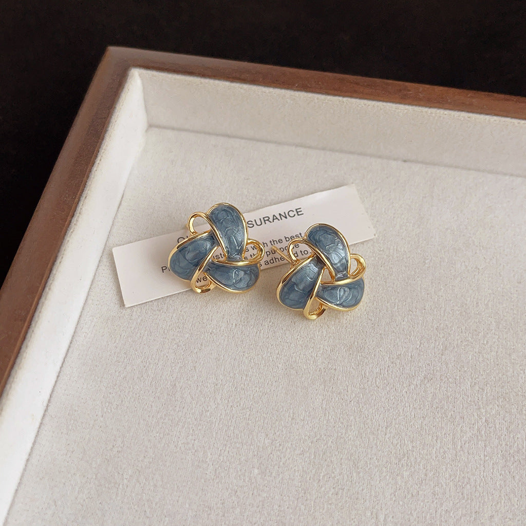 Aretes de cobre con esmalte geométrico azul para mujer