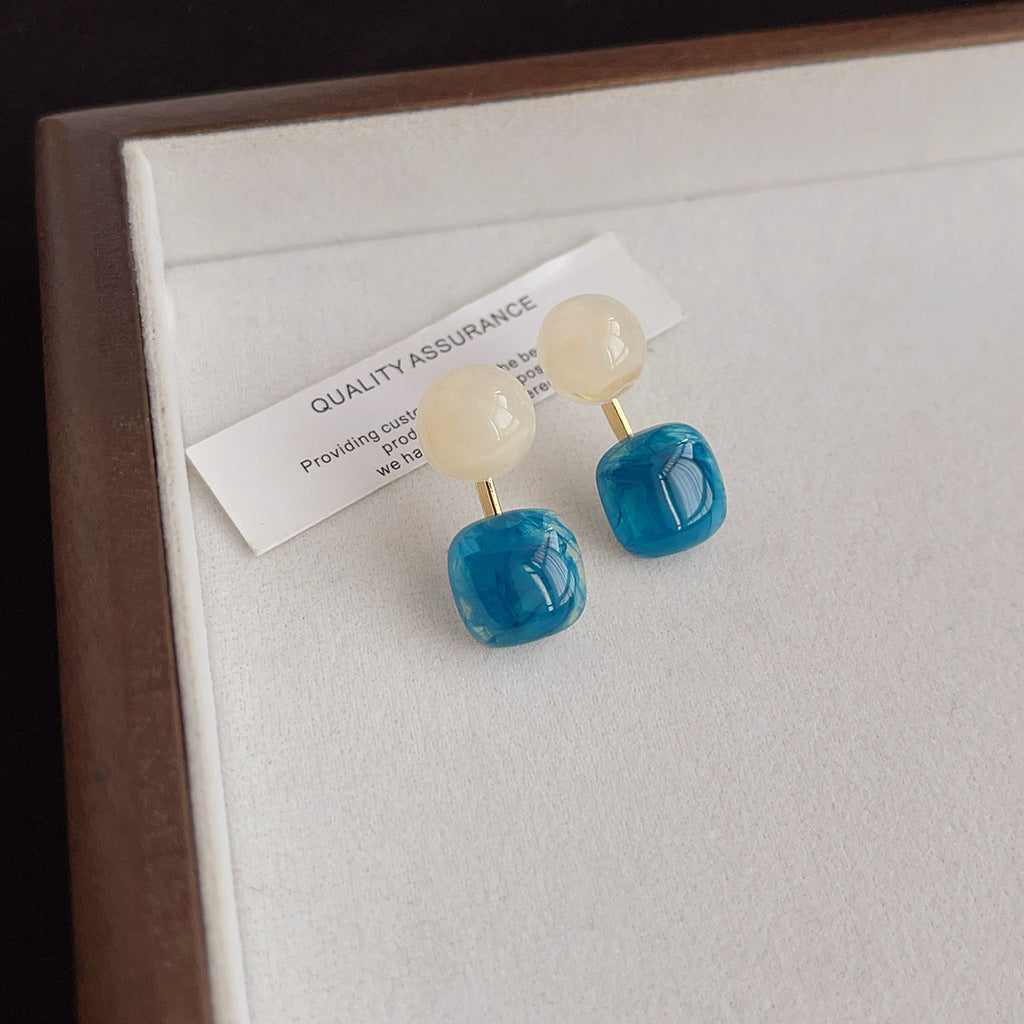 Aretes de cobre con esmalte geométrico azul para mujer