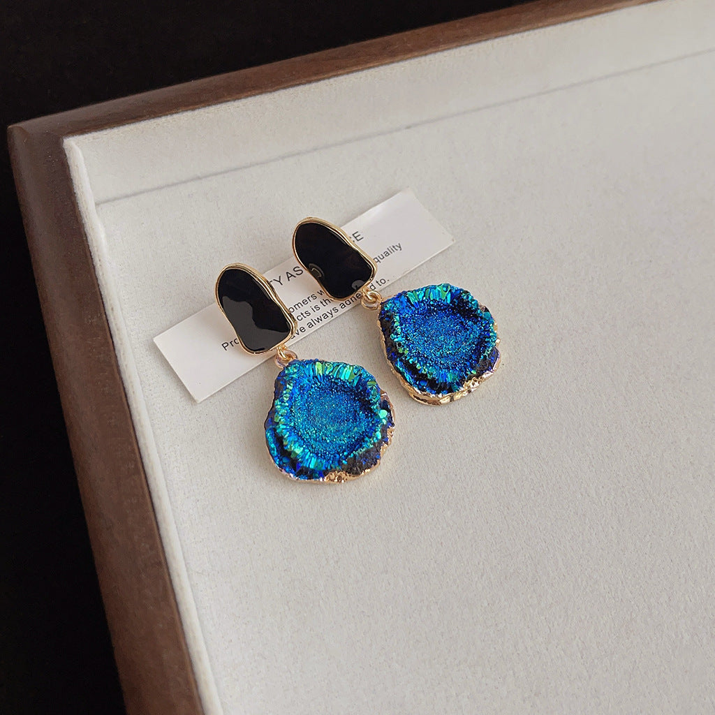 Aretes de cobre con esmalte geométrico azul para mujer