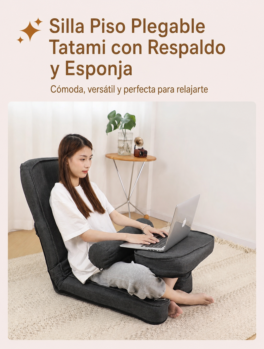 Silla Piso Plegable Tatami con Respaldo y Esponja - 11
