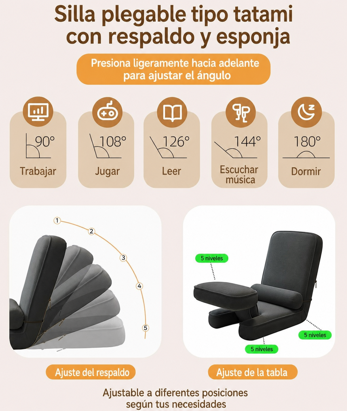 Silla Piso Plegable Tatami con Respaldo y Esponja - 13